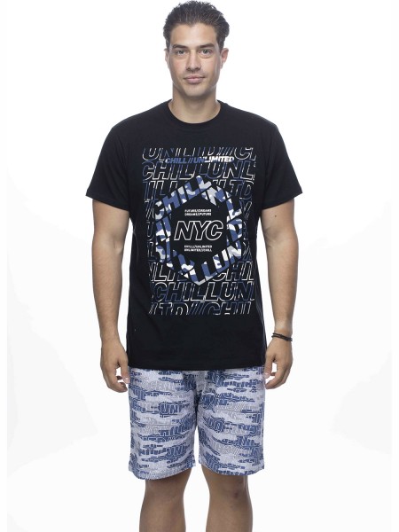 GALAXY - Ανδρική Καλοκαιρινή Πιτζάμα NYC #701 Μαύρο