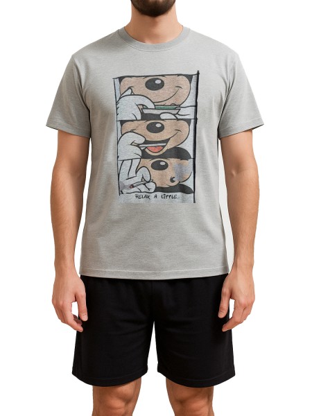 GALAXY - Ανδρική Καλοκαιρινή Πιτζάμα Faces #703 Γκρι Μελανζέ