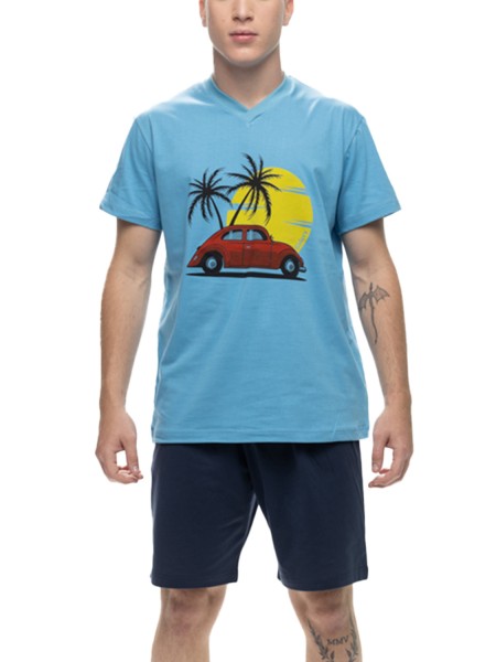 GALAXY - Ανδρική Καλοκαιρινή Πιτζάμα Red Car #708 Τιρκουάζ
