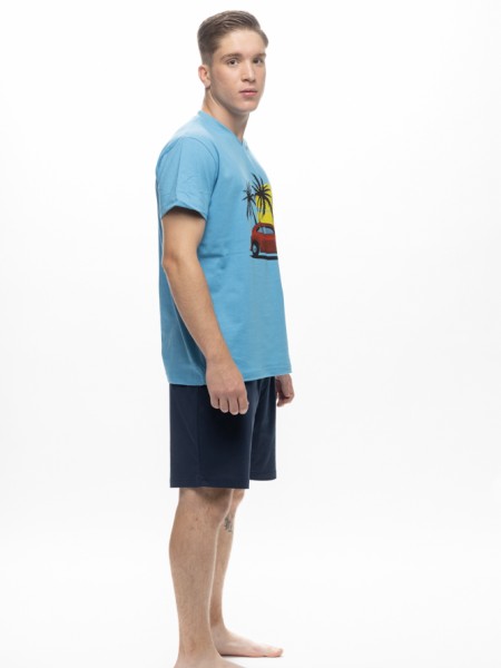 GALAXY - Ανδρική Καλοκαιρινή Πιτζάμα Red Car #708 Τιρκουάζ