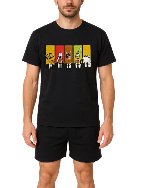 GALAXY - Ανδρική Καλοκαιρινή Πιτζάμα Dogs #710 Μαύρο