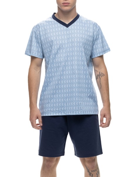 GALAXY - Ανδρική Καλοκαιρινή Πιτζάμα  #719 Μπλε Εμπριμε