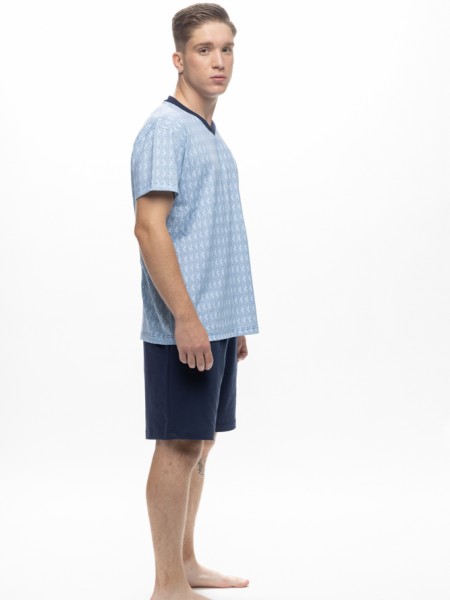 GALAXY - Ανδρική Καλοκαιρινή Πιτζάμα  #719 Μπλε Εμπριμε