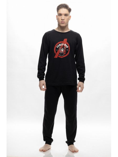 GALAXY - Ανδρική Χειμερινή Πιτζάμα “Power-Man” #796 Μαύρο