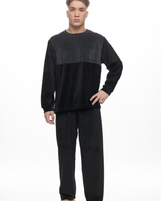 GALAXY - Ανδρική Χειμερινή Πιτζάμα Βελουτέ #806 Μαύρο