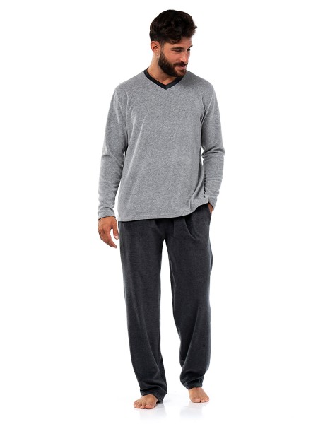 SECRET POINT - Ανδρική Χειμερινή Πιτζάμα βελουτέ #222-012 Γκρι