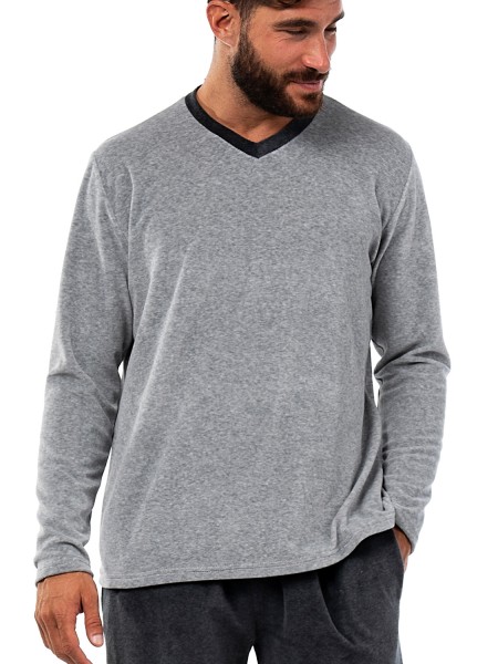 SECRET POINT - Ανδρική Χειμερινή Πιτζάμα βελουτέ #222-012 Γκρι