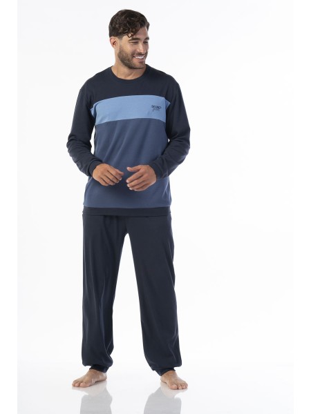 SECRET POINT - Ανδρική Χειμερινή Πιτζάμα Βαμβακερή #223-010 Μπλε