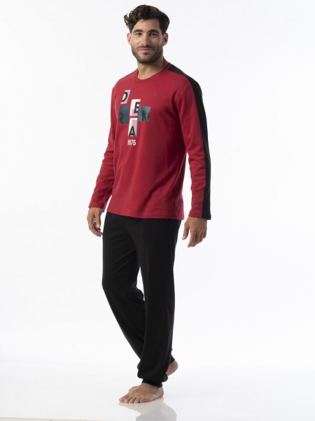 SECRET POINT - Ανδρική Χειμερινή Πιτζάμα Βαμβακερή "DREAM" #223-040 Μπορντό