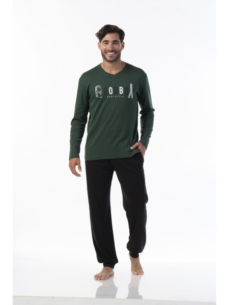 SECRET POINT - Ανδρική Χειμερινή Πιτζάμα Βαμβακερή "GOODBOY" #223-041 Κυπαρισσί