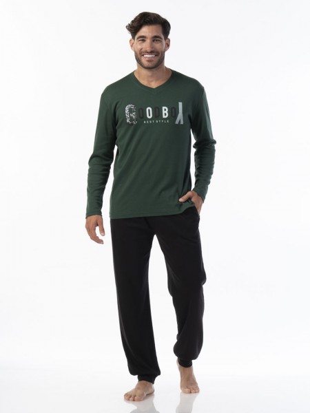 SECRET POINT - Ανδρική Χειμερινή Πιτζάμα Βαμβακερή "GOODBOY" #223-041 Κυπαρισσί