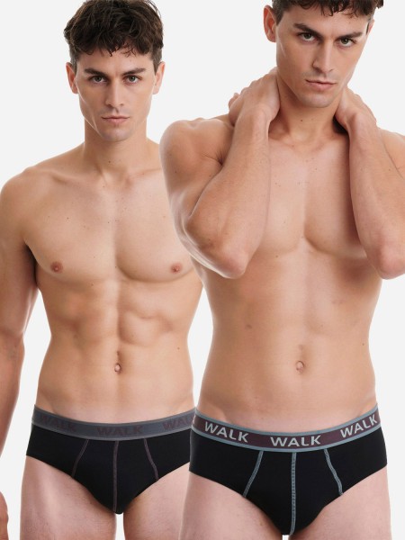 WALK Ανδρικό Βαμβακερό Σλιπ 2τεμ - W1757-0202 ΜΑΥΡΟ