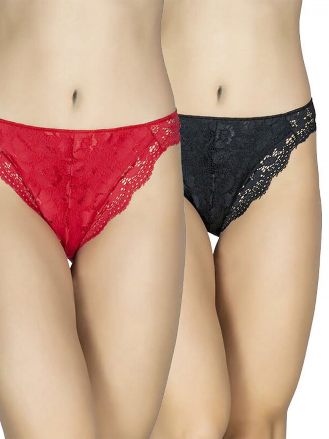 AA UNDERWEAR Κυλοτάκι Bikini Δαντέλα cotton/modal 2ΤΕΜ #506 Μαύρο & Κόκκινο