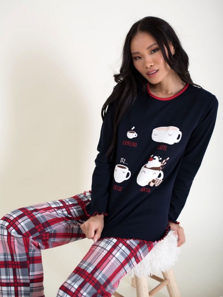 HAPPY FAMILY - Γυναικεία Χειμερινή Πυτζάμα Βαμβακερή "LATTE" #502 Μπλε Μαρέν HAPPY FAMILY - Γυναικεία Χειμερινή Πυτζάμα Βαμβακερή "LATTE" #502 Μπλε Μαρέν