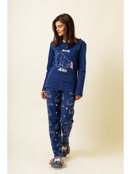 HAPPY FAMILY - Γυναικεία Χειμερινή Πυτζάμα Βαμβακερή "BEAUTY AWAKE" #982 Μπλε HAPPY FAMILY - Γυναικεία Χειμερινή Πυτζάμα Βαμβακερή "BEAUTY AWAKE" #982 Μπλε