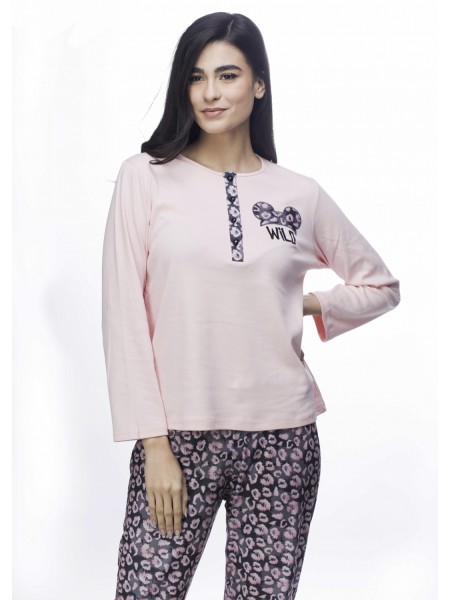 GALAXY - Γυναικεία Χειμερινή Πυτζάμα με Κουμπί Βαμβακερή "Wild" #818 Ροζ GALAXY - Γυναικεία Χειμερινή Πυτζάμα με Κουμπί Βαμβακερή "Wild" #818 Ροζ