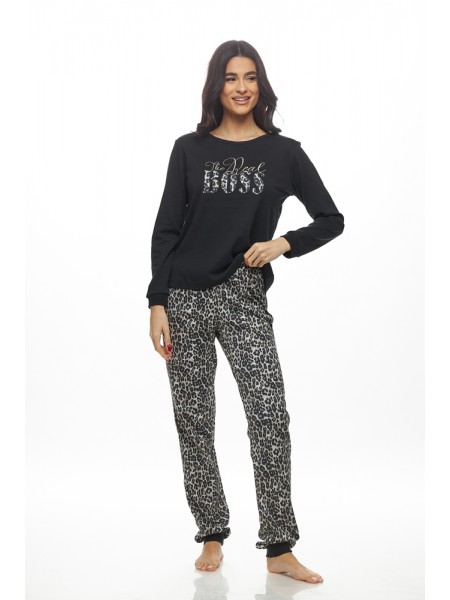 GALAXY - Γυναικεία Χειμερινή Πυτζάμα Βαμβακερή "The Real Boss" #814 Μαύρο GALAXY - Γυναικεία Χειμερινή Πυτζάμα Βαμβακερή "The Real Boss" #814 Μαύρο