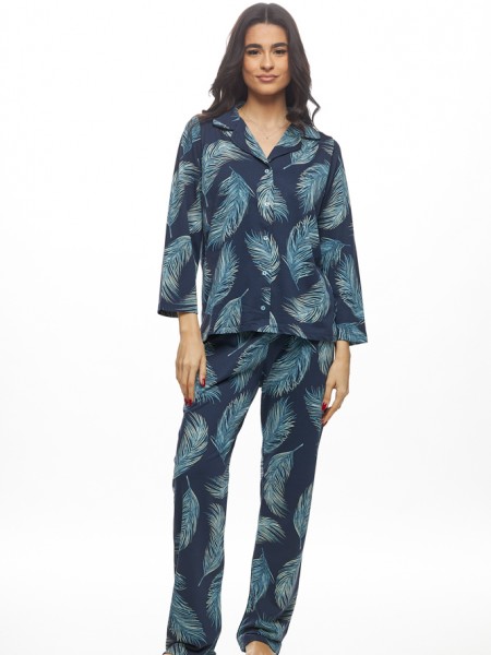 GALAXY - Γυναικεία Χειμερινή Πυτζάμα Βαμβακερή με Κουμπιά #824 Μπλε