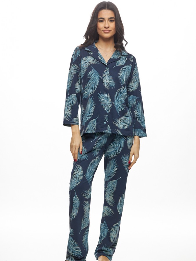 GALAXY - Γυναικεία Χειμερινή Πυτζάμα Βαμβακερή με Κουμπιά #824 Μπλε
