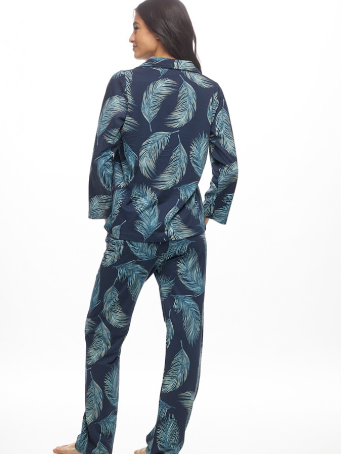 GALAXY - Γυναικεία Χειμερινή Πυτζάμα Βαμβακερή με Κουμπιά #824 Μπλε