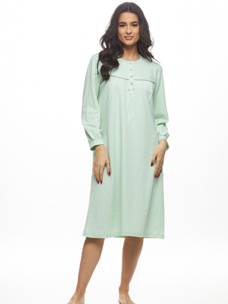 GALAXY - Γυναικεία Χειμερινή Νυχτικό Midi με Κουμπιά Βαμβακερή #827 Μέντα