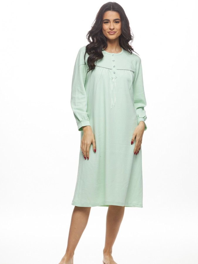 GALAXY - Γυναικεία Χειμερινή Νυχτικό Midi με Κουμπιά Βαμβακερή #827 Μέντα