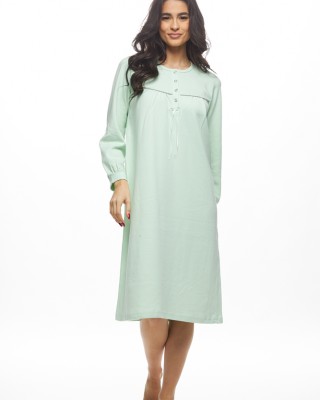 GALAXY - Γυναικεία Χειμερινή Νυχτικό Midi με Κουμπιά Βαμβακερή #827 Μέντα