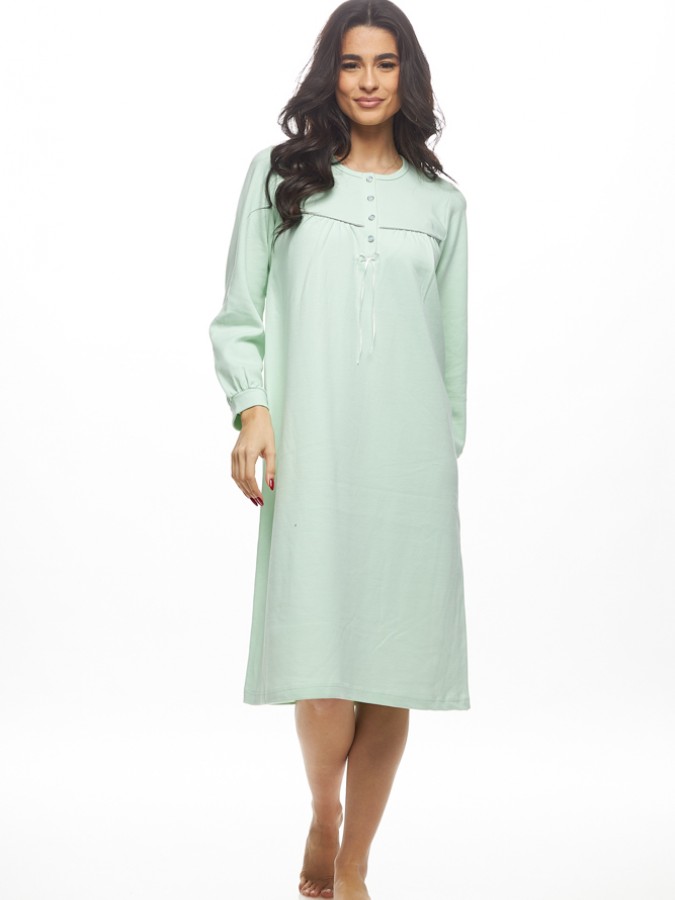 GALAXY - Γυναικεία Χειμερινή Νυχτικό Midi με Κουμπιά Βαμβακερή #827 Μέντα