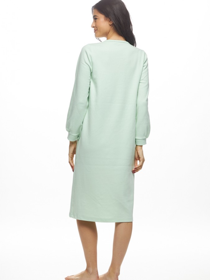 GALAXY - Γυναικεία Χειμερινή Νυχτικό Midi με Κουμπιά Βαμβακερή #827 Μέντα