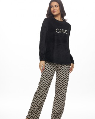 GALAXY - Γυναικεία Χειμερινή Πυτζάμα Βελουτε "Chic" #840 Μαύρο