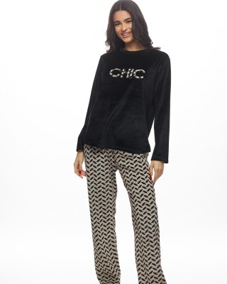 GALAXY - Γυναικεία Χειμερινή Πυτζάμα Βελουτε "Chic" #840 Μαύρο