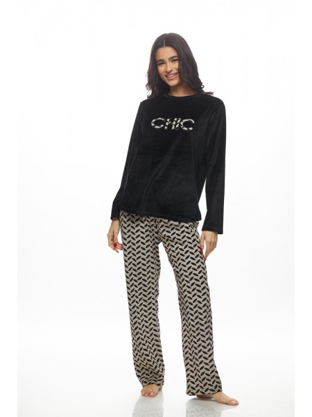 GALAXY - Γυναικεία Χειμερινή Πυτζάμα Βελουτε "Chic" #840 Μαύρο