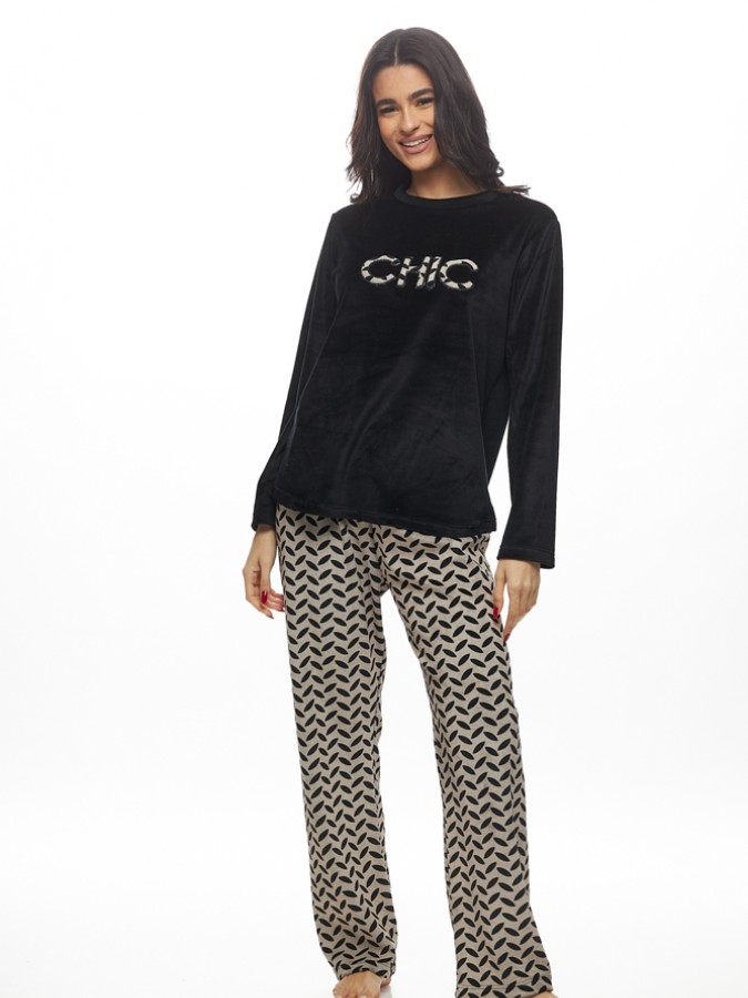GALAXY - Γυναικεία Χειμερινή Πυτζάμα Βελουτε "Chic" #840 Μαύρο