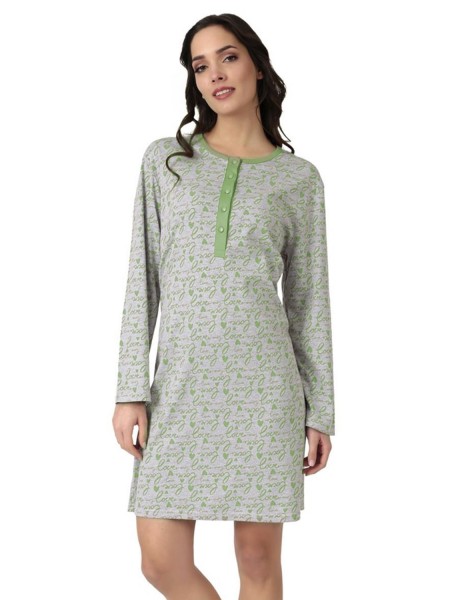 LYDIA CREATIONS - Γυναικείο Χειμερινό Νυχτικό Κουμπιά Love #23561 Μέντα