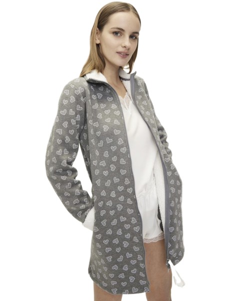 NOIDINOTTE - Γυναικεία Ρόμπα με γουνάκι Μακρύ Μανίκι - GE1951 Σάπιο Μήλο