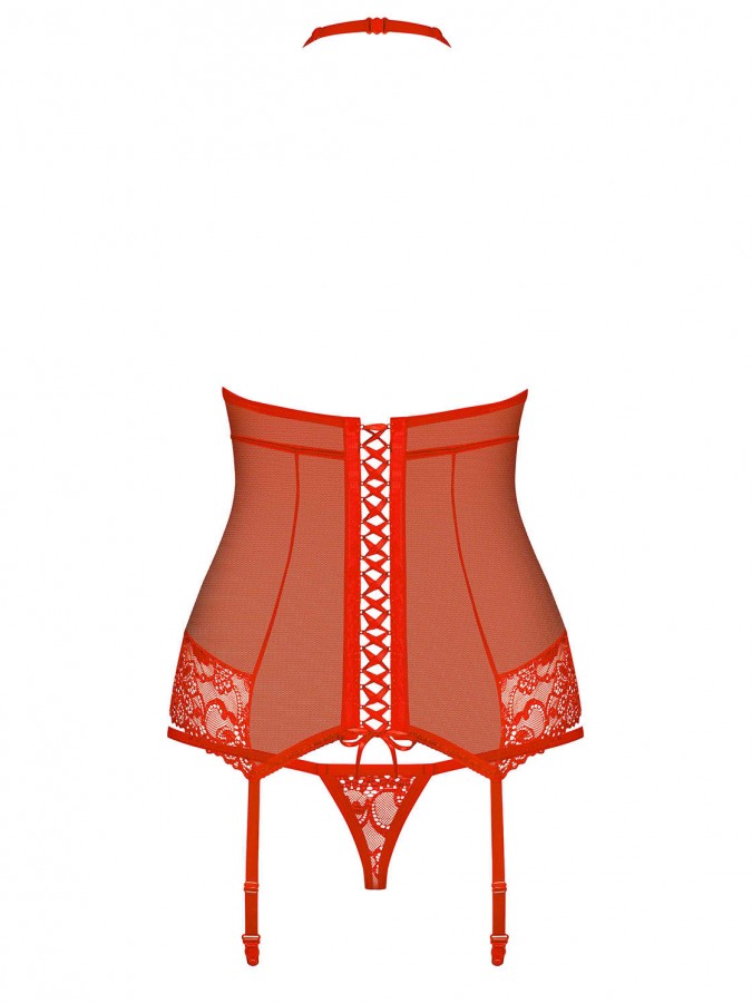 Obsessive 838-COR-1 Corset & Thong Red