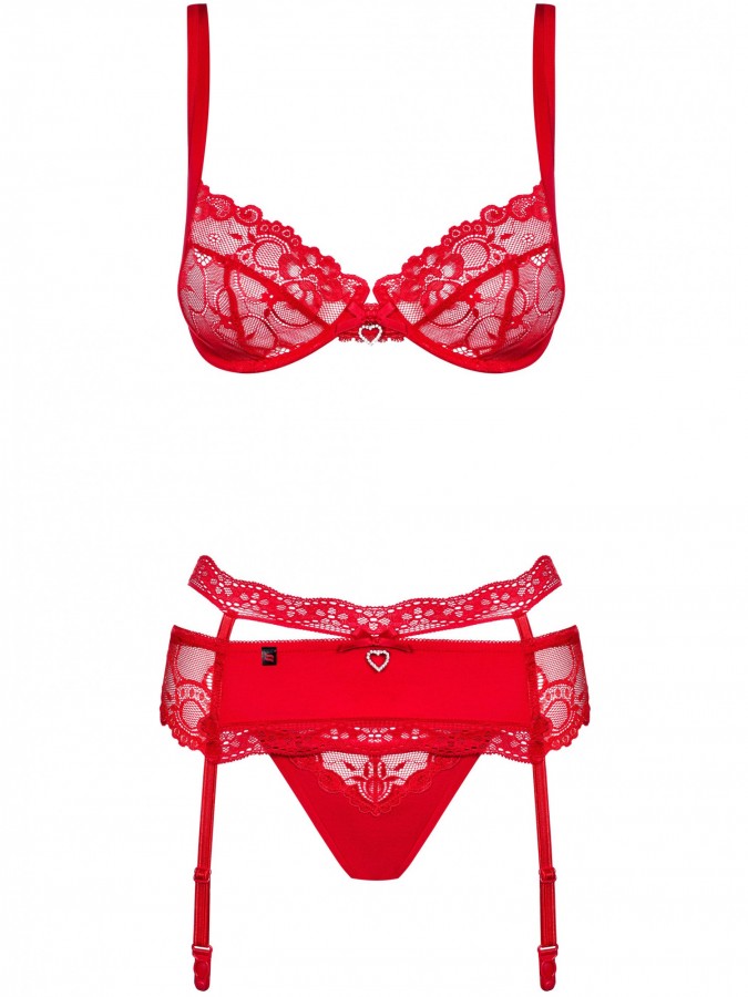 Obsessive Heartina Sexy Set Bra, Garter Belt & Thong Red