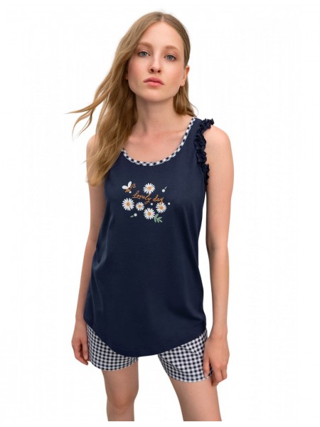 Vamp - Γυναικεία Πιτζάμα Βαμβακερή Αμάνικη #16220 BLUE MARINE