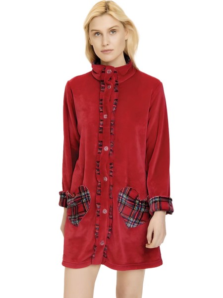 NOIDINOTTE - Γυναικεία Ρόμπα Heart Coral Fleece με κουμπιά - GE1977 Κόκκινο