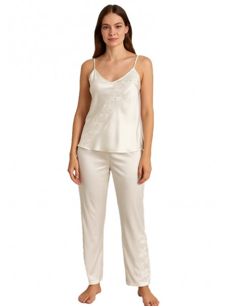 MILLE NOTTI Γυναικεία σατέν πιτζάμα #Annie Λευκό