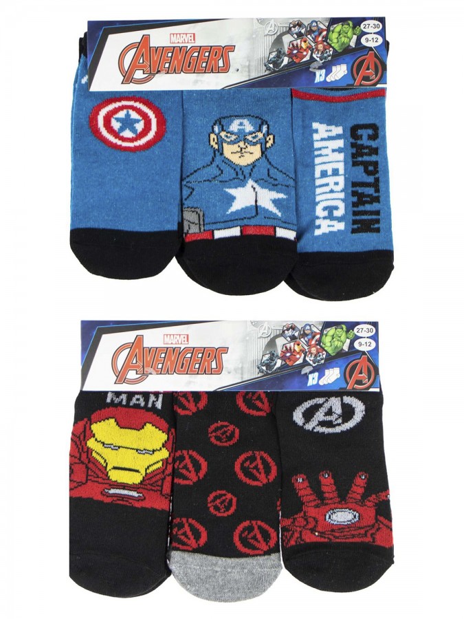 DISNEY Kάλτσες Κοντές για αγόρι σετ 3 ζεύγη Avengers #37640 Μπλε