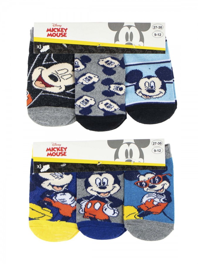 DISNEY Kάλτσες Κοντές για αγόρι σετ 3 ζεύγη Mickey Mouse #38131 Μπλέ