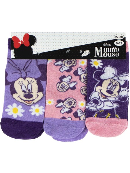 DISNEY Kάλτσες Κοντές για κορίτσι σετ 3 ζεύγη Minnie Mouse #38132 Μοβ