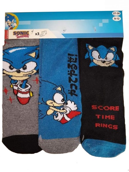 DISNEY Kάλτσες μακριές για αγόρι σετ 3 ζεύγη Sonic #39135 Μαύρο/ Μπλε/ Γκρι