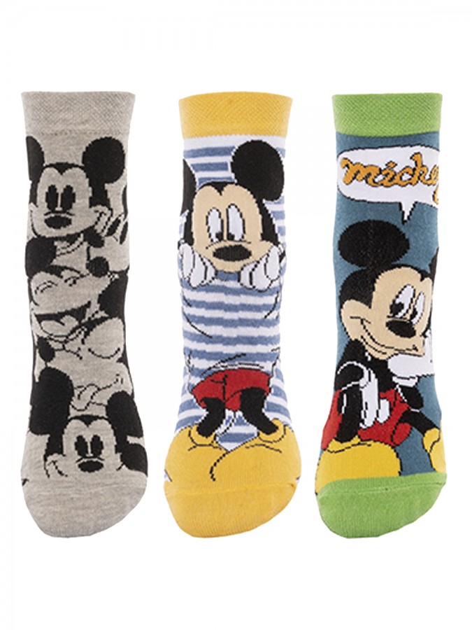 DISNEY Kάλτσες μακριές σετ 3 ζεύγη Mickey Mouse #MC19023 multi