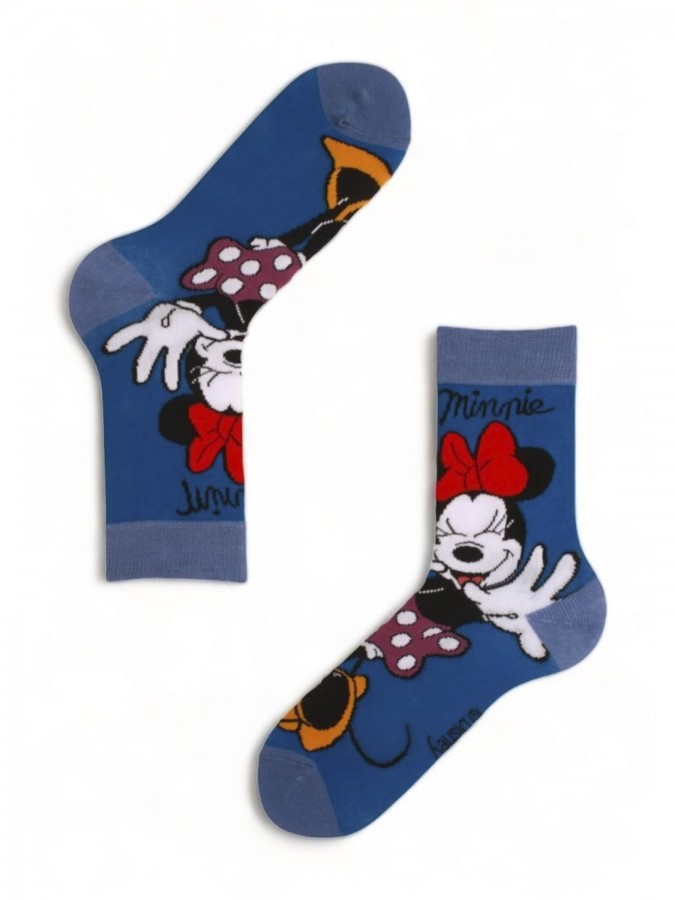 DISNEY Kάλτσες ψηλές με σχέδια σετ 4 ζεύγη #MN22204 Minnie Mouse (μπλε-ροζ-φουξ-πορτοκαλί)