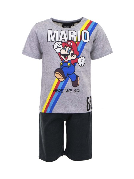 DISNEY Παιδική Πιτζάμα Καλοκαιρινή για αγόρι 2-8 ετών Super Mario #1999 Γκρι