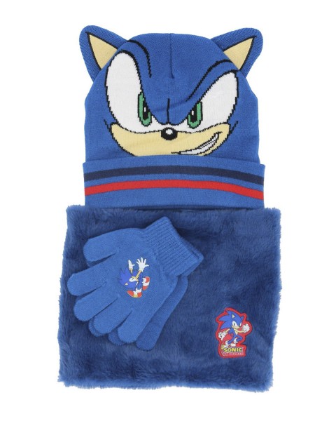 DISNEY Παιδικό Σετ 3 τεμαχίων σκουφάκι- γάντια- κασκόλ  3-10 ετών Sonic #3197 Μπλε