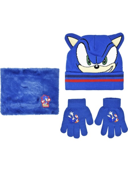 DISNEY Παιδικό Σετ 3 τεμαχίων σκουφάκι- γάντια- κασκόλ  3-10 ετών Sonic #3197 Μπλε