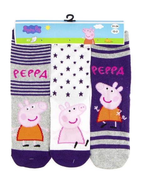 DISNEY Kάλτσες μακριές για Κορίτσι σετ 3 ζεύγη Peppa Pig #37594 Μοβ